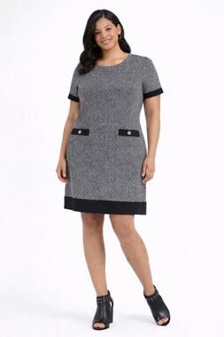 Tommy Hilfiger Printed Faux Pocket Shift Dress Metallic Black Womens Size 16 New